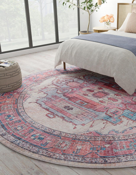 Washable Beige 10' 6 x 10' 6 Maahru Round Area Rug Easy to Clean Stain Resistant & Durable Polyester Chenille Carpet for Living, Dining, Bedrooms, Kitchen for Sale at Rug Engine