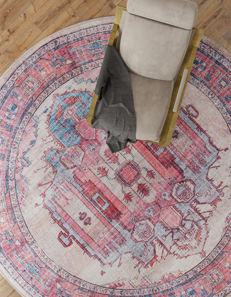 Washable Beige 10' 6 x 10' 6 Maahru Round Area Rug Easy to Clean Stain Resistant & Durable Polyester Chenille Carpet for Living, Dining, Bedrooms, Kitchen for Sale at Rug Engine