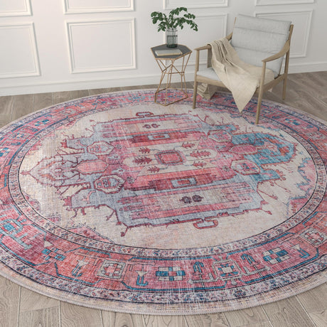 Washable Beige 10' 6 x 10' 6 Maahru Round Area Rug Easy to Clean Stain Resistant & Durable Polyester Chenille Carpet for Living, Dining, Bedrooms, Kitchen for Sale at Rug Engine
