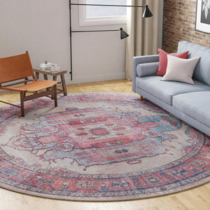Beige 10' 6 x 10' 6 Maahru Washable Round Rug