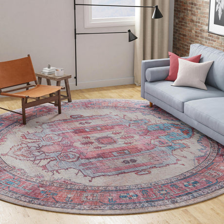 Washable Beige 10' 6 x 10' 6 Maahru Round Area Rug Easy to Clean Stain Resistant & Durable Polyester Chenille Carpet for Living, Dining, Bedrooms, Kitchen for Sale at Rug Engine