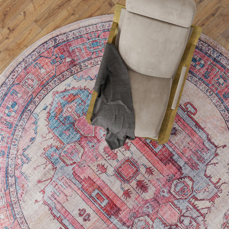 Washable Beige 10' 6 x 10' 6 Maahru Round Area Rug Easy to Clean Stain Resistant & Durable Polyester Chenille Carpet for Living, Dining, Bedrooms, Kitchen for Sale at Rug Engine