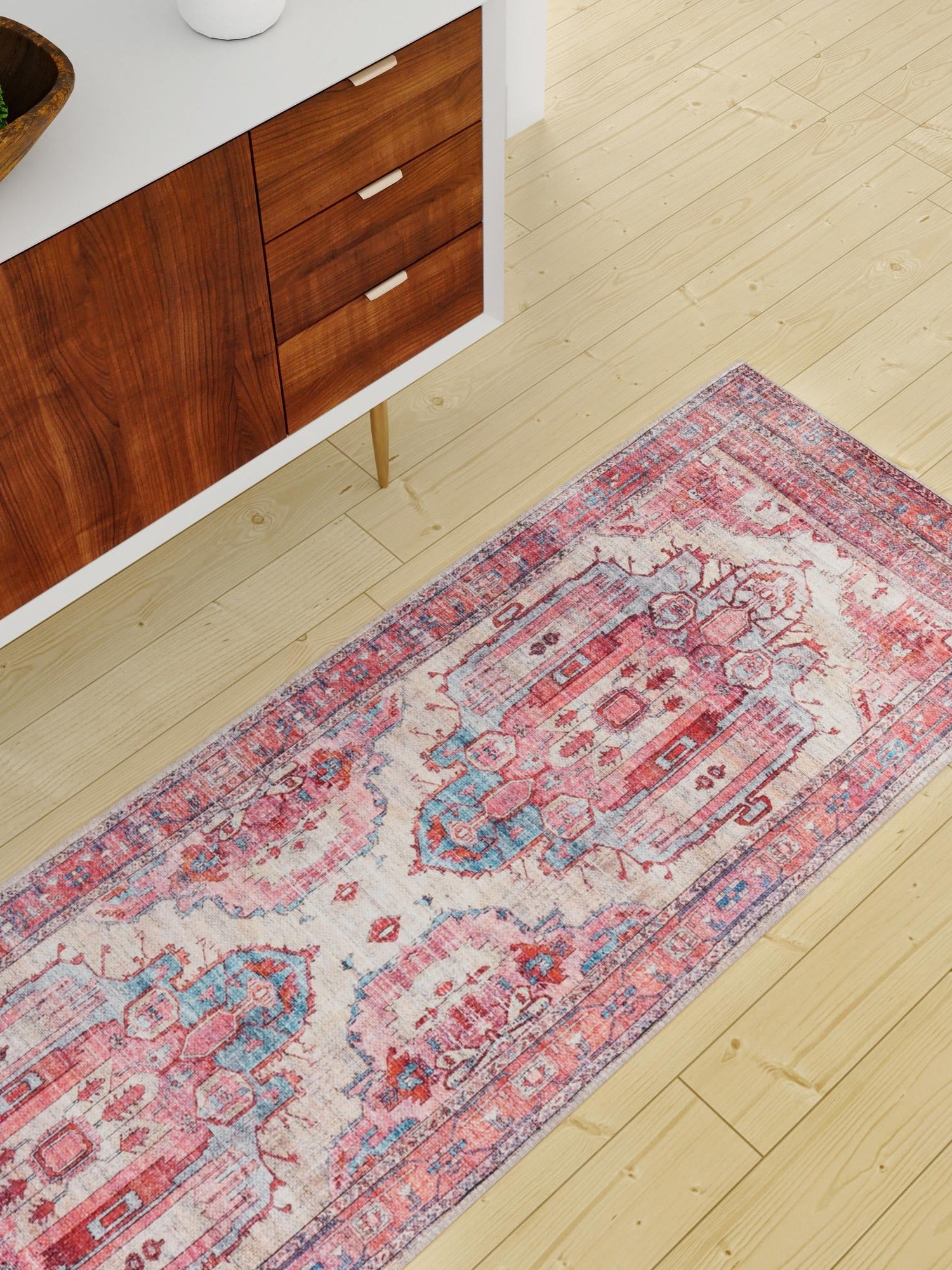 Washable Beige 2' x 6' 1 Maahru Runner Area Rug Easy to Clean Stain Resistant & Durable Polyester Chenille Carpet for Living, Dining, Bedrooms, Kitchen for Sale at Rug Engine