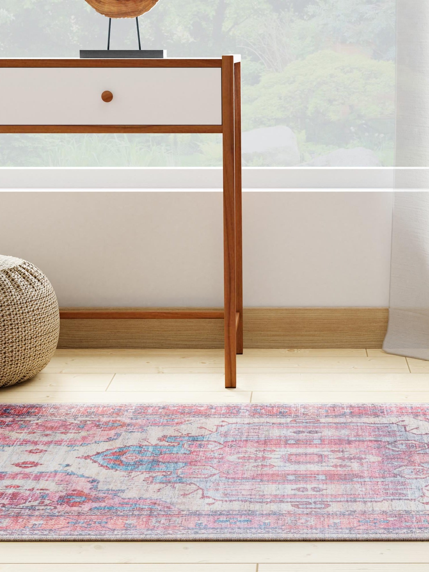 Washable Beige 2' x 6' 1 Maahru Runner Area Rug Easy to Clean Stain Resistant & Durable Polyester Chenille Carpet for Living, Dining, Bedrooms, Kitchen for Sale at Rug Engine