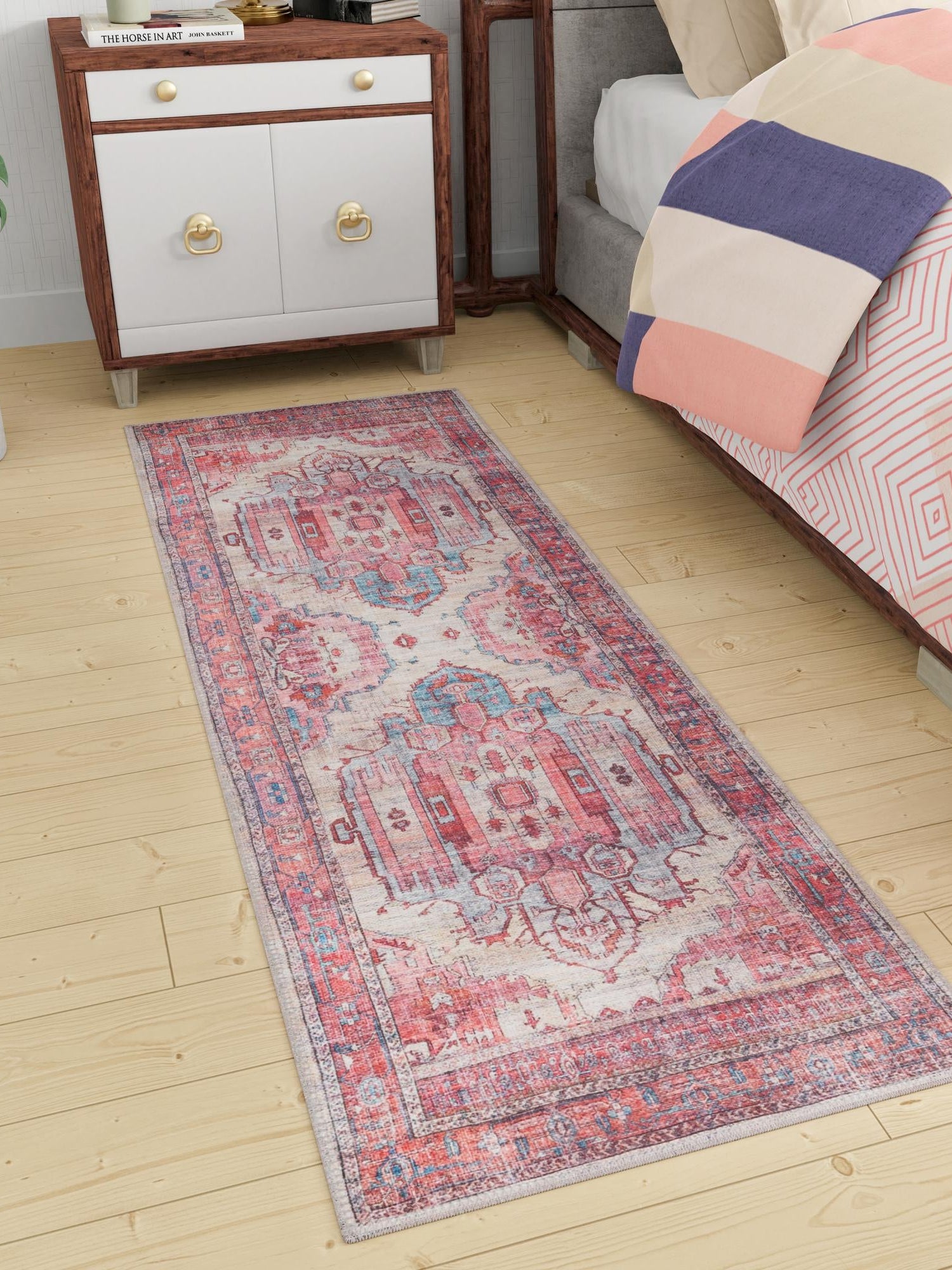 Washable Beige 2' x 6' 1 Maahru Runner Area Rug Easy to Clean Stain Resistant & Durable Polyester Chenille Carpet for Living, Dining, Bedrooms, Kitchen for Sale at Rug Engine