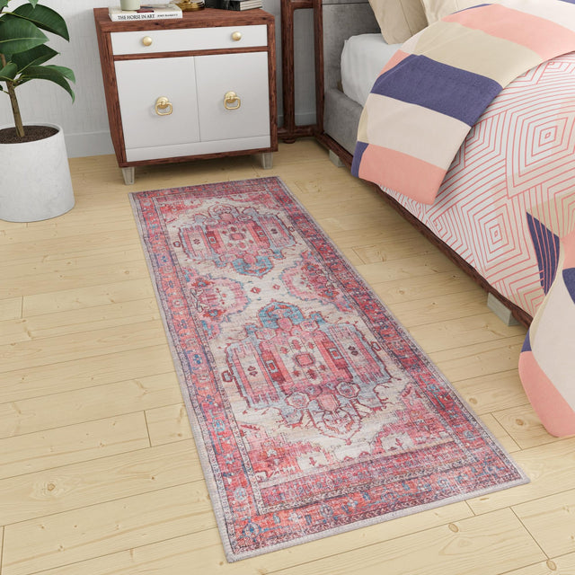 Beige 2' x 6' Maahru Washable Runner Rug