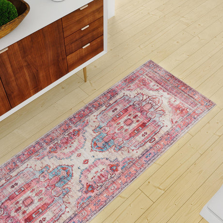 Washable Beige 2' x 10' Maahru Runner Area Rug Easy to Clean Stain Resistant & Durable Polyester Chenille Carpet for Living, Dining, Bedrooms, Kitchen for Sale at Rug Engine