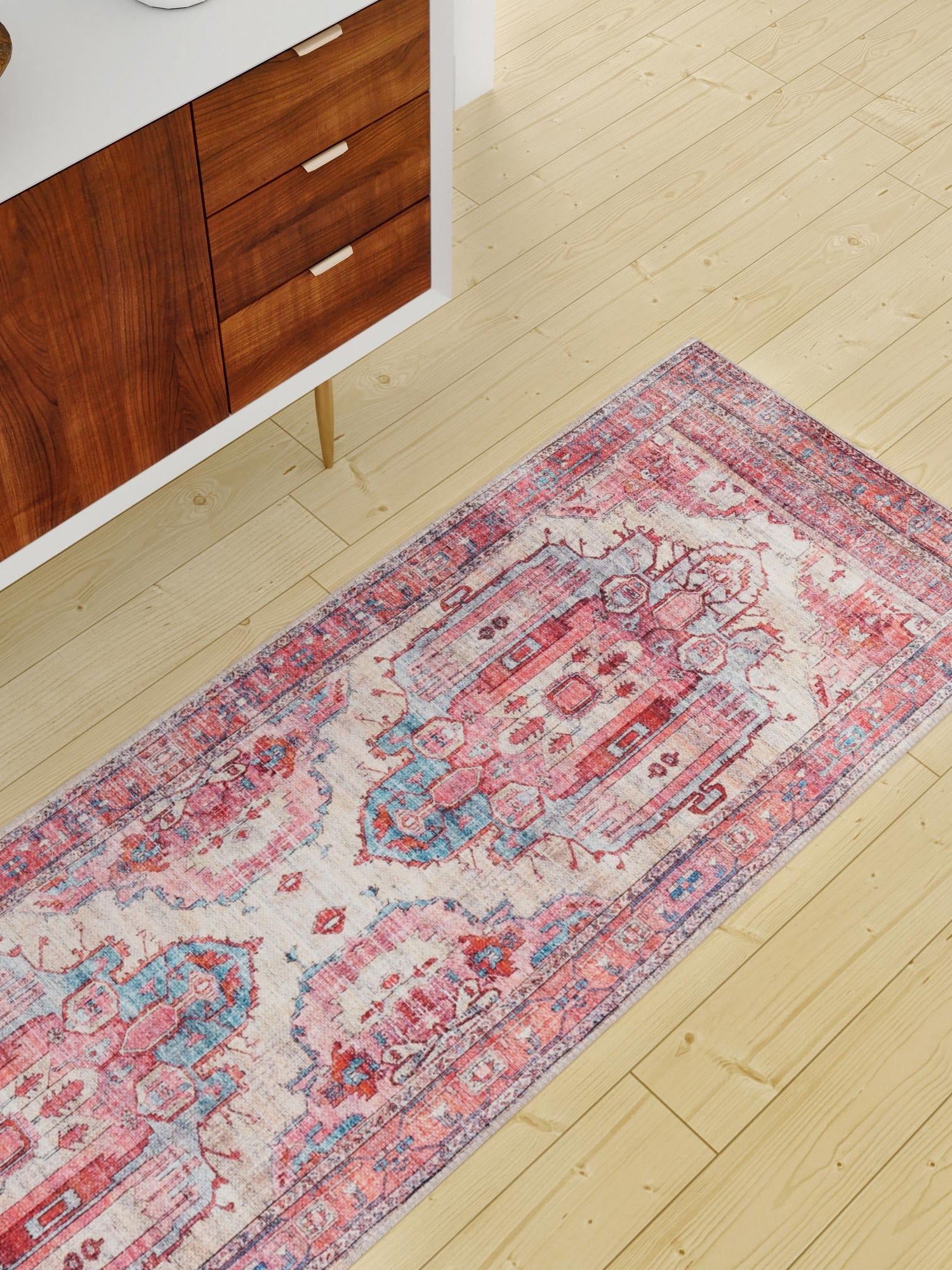 Washable Beige 2' 7 x 13' 1 Maahru Runner Area Rug Easy to Clean Stain Resistant & Durable Polyester Chenille Carpet for Living, Dining, Bedrooms, Kitchen for Sale at Rug Engine