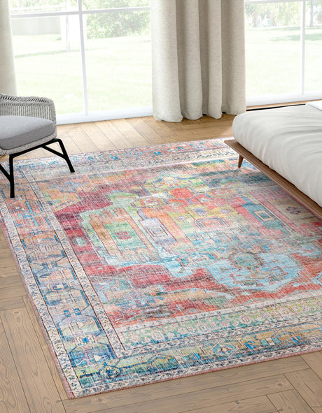 Washable Multicolor 7' 10 x 10' Maahru Rectangle Area Rug Easy to Clean Stain Resistant & Durable Polyester Chenille Carpet for Living, Dining, Bedrooms, Kitchen for Sale at Rug Engine