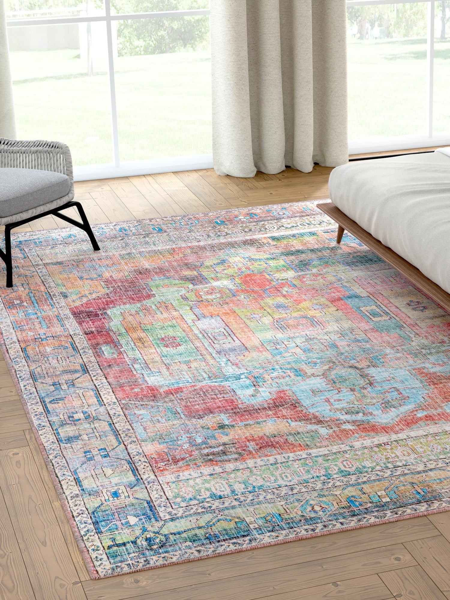 Washable Multicolor 9' 2 x 12' Maahru Rectangle Area Rug Easy to Clean Stain Resistant & Durable Polyester Chenille Carpet for Living, Dining, Bedrooms, Kitchen for Sale at Rug Engine