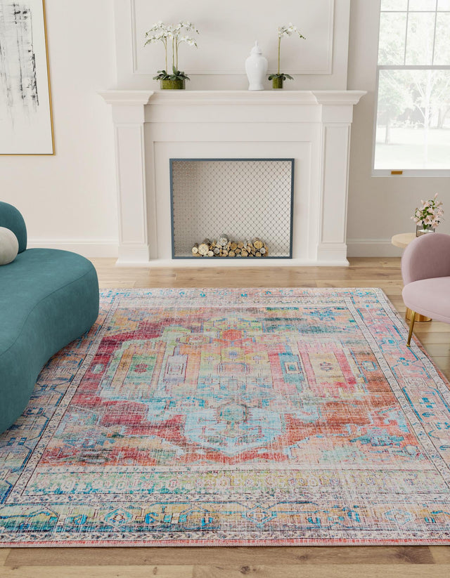 Washable Multicolor 9' 2 x 12' Maahru Rectangle Area Rug Easy to Clean Stain Resistant & Durable Polyester Chenille Carpet for Living, Dining, Bedrooms, Kitchen for Sale at Rug Engine