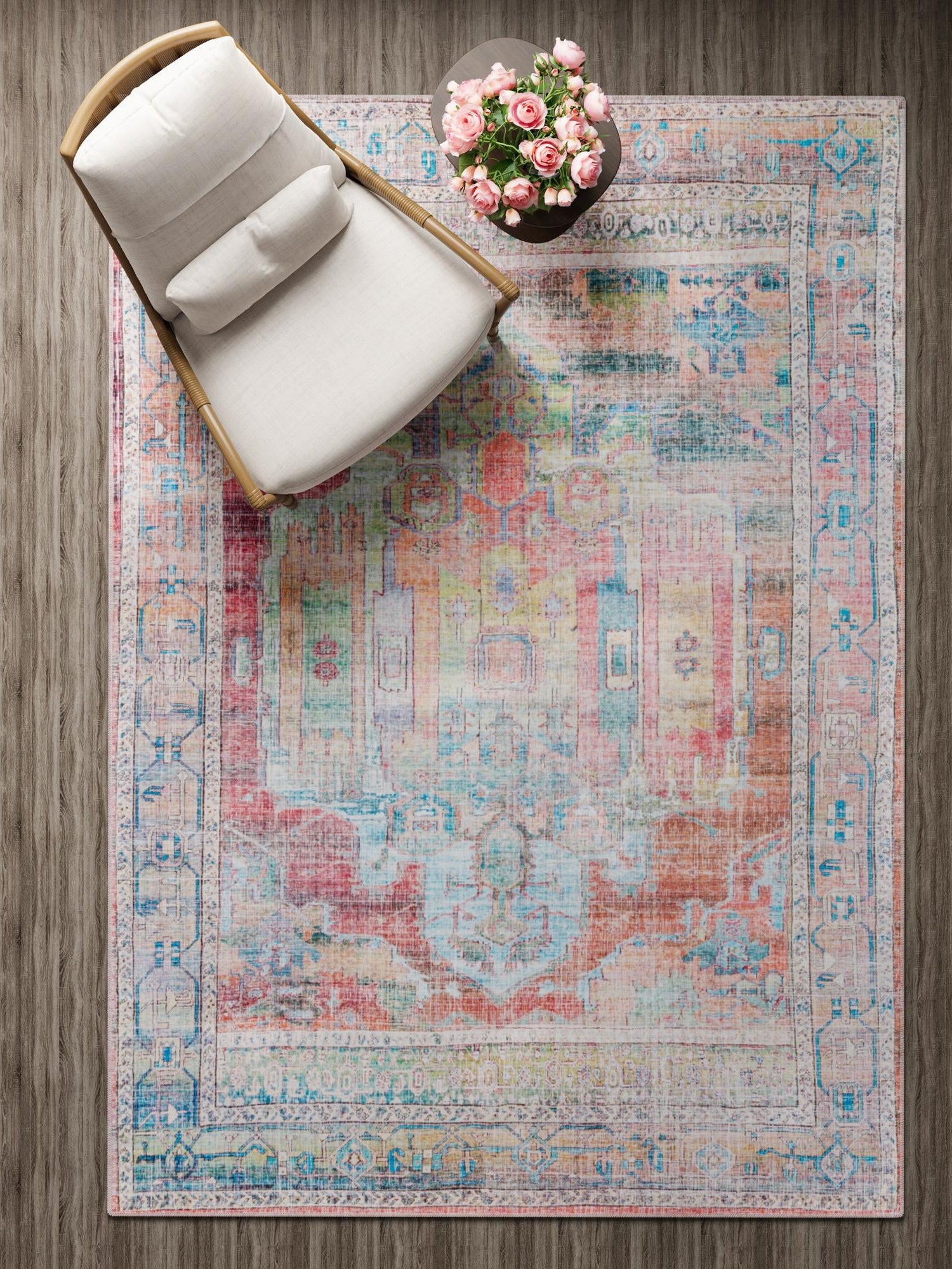 Washable Multicolor 5' 3 x 8' Maahru Rectangle Area Rug Easy to Clean Stain Resistant & Durable Polyester Chenille Carpet for Living, Dining, Bedrooms, Kitchen for Sale at Rug Engine