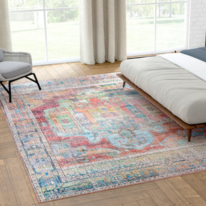 Washable Multicolor 9' 2 x 12' Maahru Rectangle Area Rug Easy to Clean Stain Resistant & Durable Polyester Chenille Carpet for Living, Dining, Bedrooms, Kitchen for Sale at Rug Engine