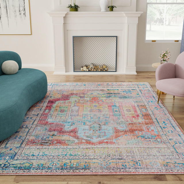 Washable Multicolor 9' 2 x 12' Maahru Rectangle Area Rug Easy to Clean Stain Resistant & Durable Polyester Chenille Carpet for Living, Dining, Bedrooms, Kitchen for Sale at Rug Engine
