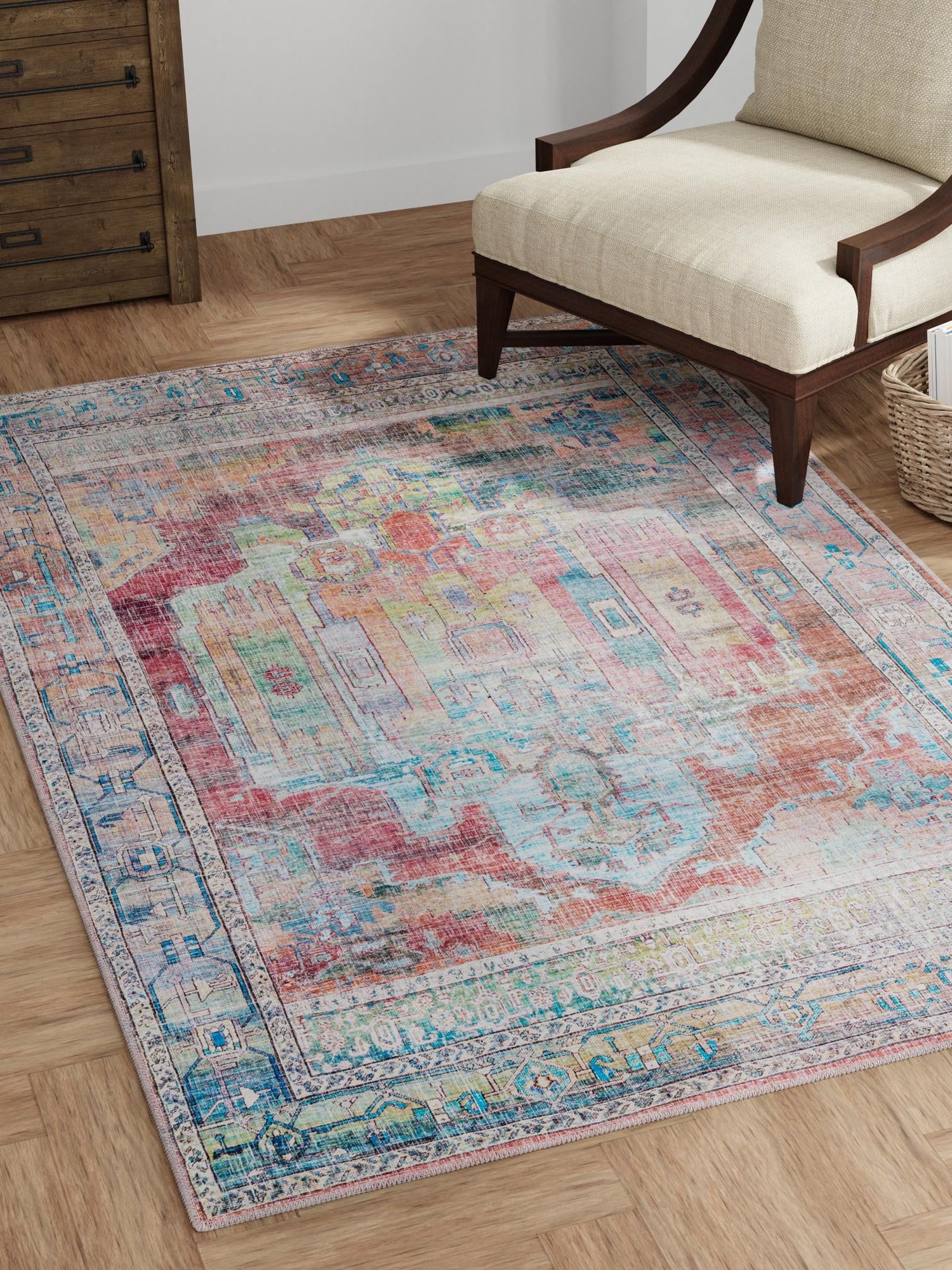 Washable Multicolor 7' 3 x 10' Maahru Rectangle Area Rug Easy to Clean Stain Resistant & Durable Polyester Chenille Carpet for Living, Dining, Bedrooms, Kitchen for Sale at Rug Engine
