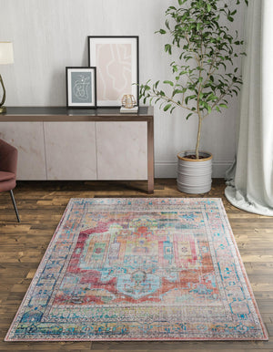 Washable Multicolor 5' 3 x 8' Maahru Rectangle Area Rug Easy to Clean Stain Resistant & Durable Polyester Chenille Carpet for Living, Dining, Bedrooms, Kitchen for Sale at Rug Engine