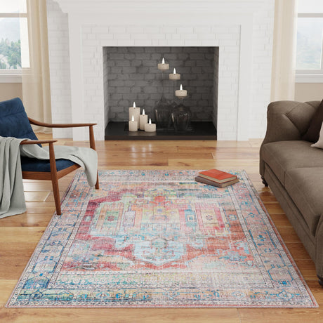 Washable Multicolor 9' 2 x 12' Maahru Rectangle Area Rug Easy to Clean Stain Resistant & Durable Polyester Chenille Carpet for Living, Dining, Bedrooms, Kitchen for Sale at Rug Engine