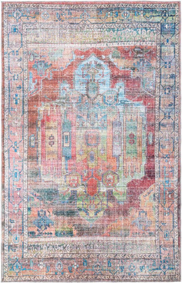 Washable Multicolor 5' 3 x 8' Maahru Rectangle Area Rug Easy to Clean Stain Resistant & Durable Polyester Chenille Carpet for Living, Dining, Bedrooms, Kitchen for Sale at Rug Engine