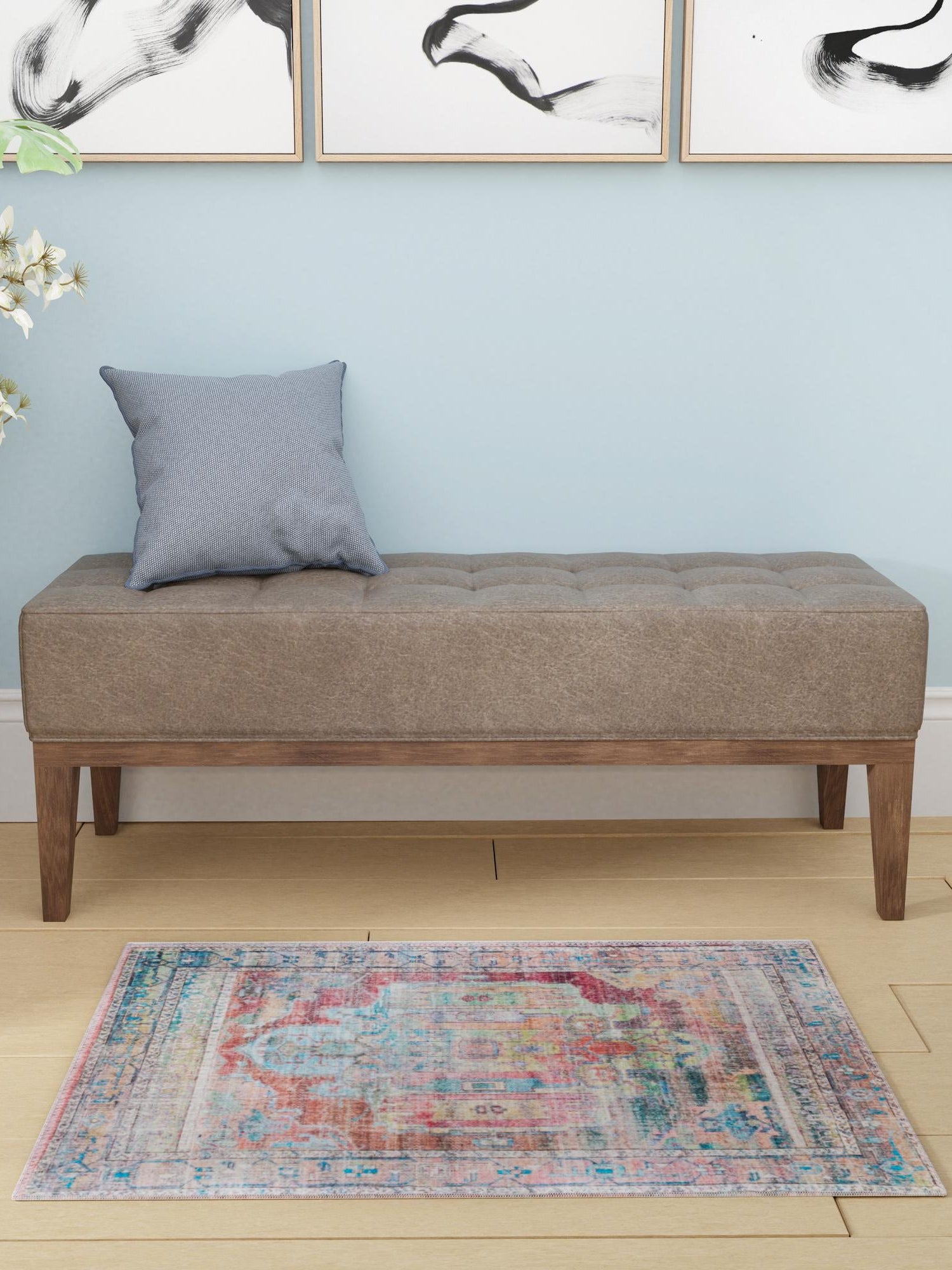 Washable Multicolor 5' 3 x 8' Maahru Rectangle Area Rug Easy to Clean Stain Resistant & Durable Polyester Chenille Carpet for Living, Dining, Bedrooms, Kitchen for Sale at Rug Engine