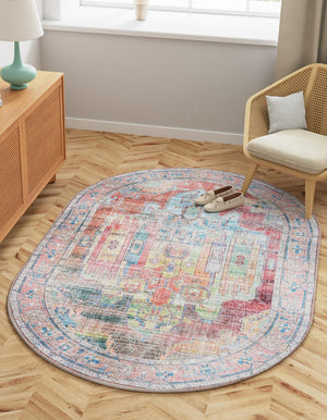 Washable Multicolor 6' 1 x 9' Maahru Oval Area Rug Easy to Clean Stain Resistant & Durable Polyester Chenille Carpet for Living, Dining, Bedrooms, Kitchen for Sale at Rug Engine
