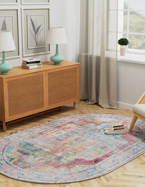 Washable Multicolor 6' 1 x 9' Maahru Oval Area Rug Easy to Clean Stain Resistant & Durable Polyester Chenille Carpet for Living, Dining, Bedrooms, Kitchen for Sale at Rug Engine