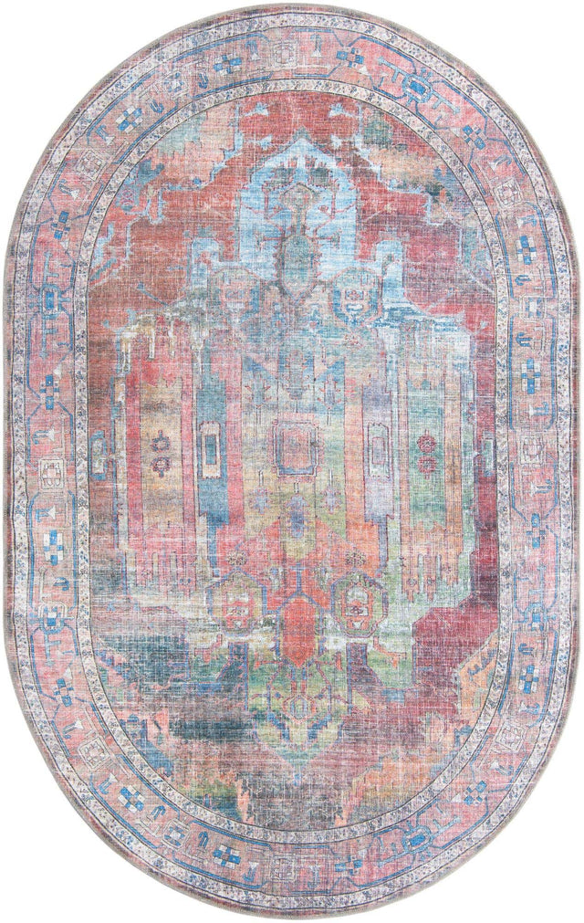 Washable Multicolor 5' 3 x 8' Maahru Oval Area Rug Easy to Clean Stain Resistant & Durable Polyester Chenille Carpet for Living, Dining, Bedrooms, Kitchen for Sale at Rug Engine