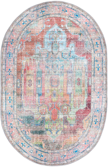 Washable Multicolor 4' 1 x 6' 1 Maahru Oval Area Rug Easy to Clean Stain Resistant & Durable Polyester Chenille Carpet for Living, Dining, Bedrooms, Kitchen for Sale at Rug Engine