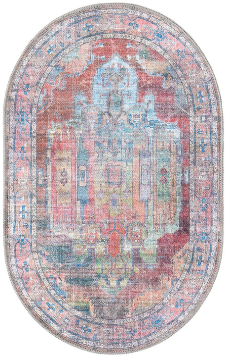 Washable Multicolor 2' x 3' 1 Maahru Oval Area Rug Easy to Clean Stain Resistant & Durable Polyester Chenille Carpet for Living, Dining, Bedrooms, Kitchen for Sale at Rug Engine