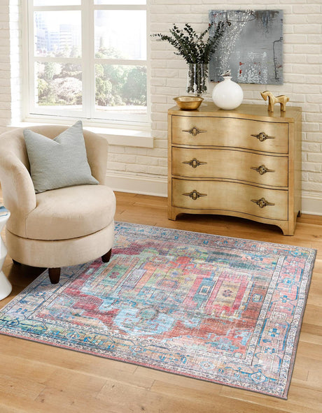 Washable Multicolor 6' 1 x 6' 1 Maahru Square Area Rug Easy to Clean Stain Resistant & Durable Polyester Chenille Carpet for Living, Dining, Bedrooms, Kitchen for Sale at Rug Engine