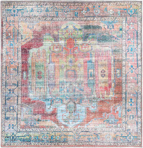 Washable Multicolor 5' 3 x 5' 3 Maahru Square Area Rug Easy to Clean Stain Resistant & Durable Polyester Chenille Carpet for Living, Dining, Bedrooms, Kitchen for Sale at Rug Engine