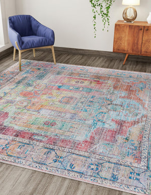 Washable Multicolor 6' 1 x 6' 1 Maahru Square Area Rug Easy to Clean Stain Resistant & Durable Polyester Chenille Carpet for Living, Dining, Bedrooms, Kitchen for Sale at Rug Engine
