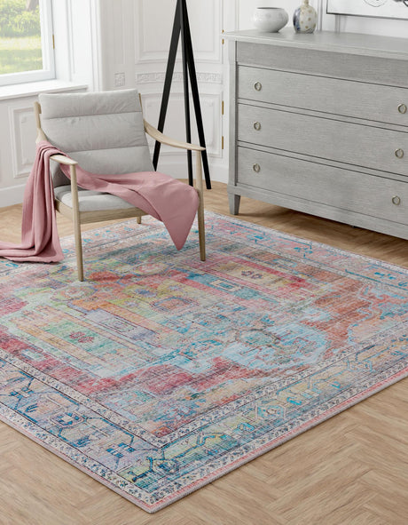 Washable Multicolor 6' 1 x 6' 1 Maahru Square Area Rug Easy to Clean Stain Resistant & Durable Polyester Chenille Carpet for Living, Dining, Bedrooms, Kitchen for Sale at Rug Engine