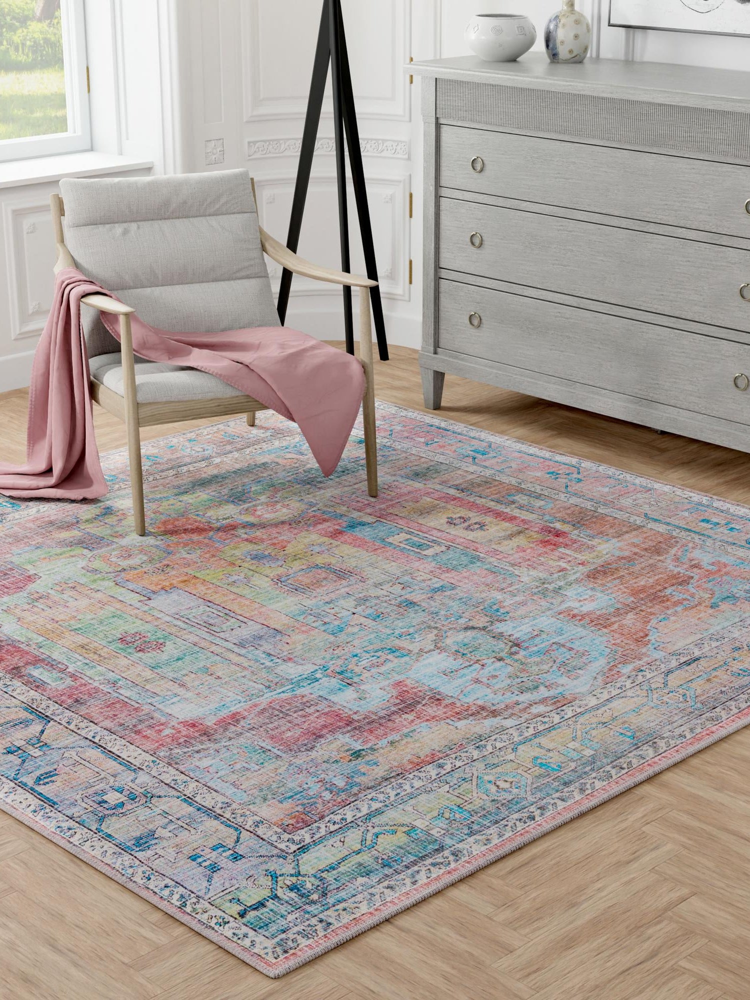 Washable Multicolor 7' 10 x 7' 10 Maahru Square Area Rug Easy to Clean Stain Resistant & Durable Polyester Chenille Carpet for Living, Dining, Bedrooms, Kitchen for Sale at Rug Engine