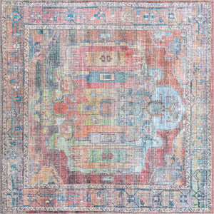 Washable Multicolor 7' 10 x 7' 10 Maahru Square Area Rug Easy to Clean Stain Resistant & Durable Polyester Chenille Carpet for Living, Dining, Bedrooms, Kitchen for Sale at Rug Engine