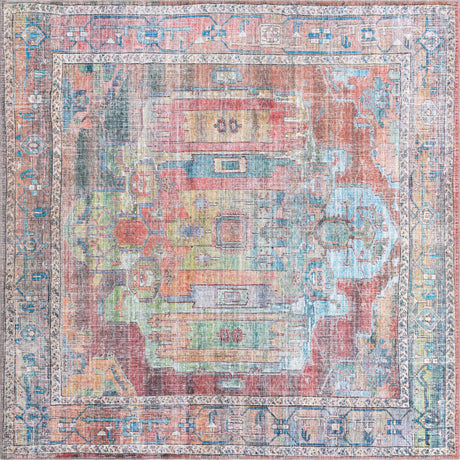 Washable Multicolor 7' 10 x 7' 10 Maahru Square Area Rug Easy to Clean Stain Resistant & Durable Polyester Chenille Carpet for Living, Dining, Bedrooms, Kitchen for Sale at Rug Engine