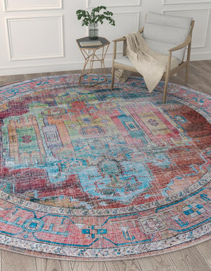 Washable Multicolor 10' 6 x 10' 6 Maahru Round Area Rug Easy to Clean Stain Resistant & Durable Polyester Chenille Carpet for Living, Dining, Bedrooms, Kitchen for Sale at Rug Engine