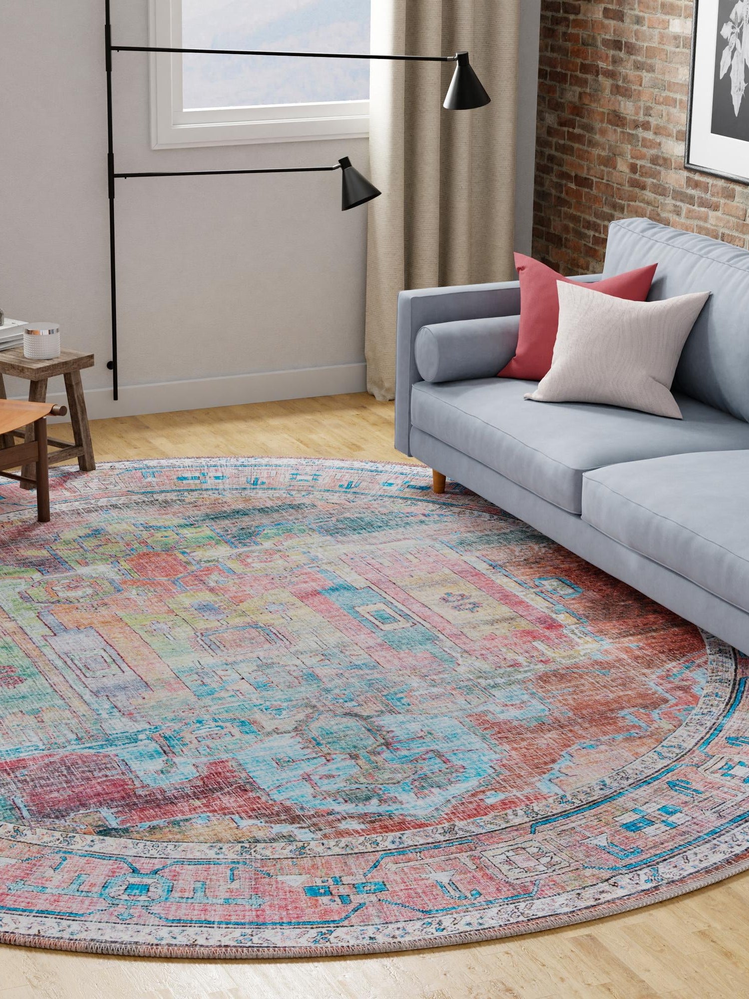 Washable Multicolor 10' 6 x 10' 6 Maahru Round Area Rug Easy to Clean Stain Resistant & Durable Polyester Chenille Carpet for Living, Dining, Bedrooms, Kitchen for Sale at Rug Engine