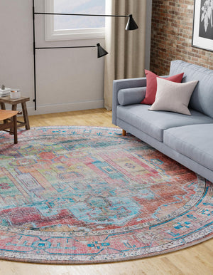 Washable Multicolor 10' 6 x 10' 6 Maahru Round Area Rug Easy to Clean Stain Resistant & Durable Polyester Chenille Carpet for Living, Dining, Bedrooms, Kitchen for Sale at Rug Engine