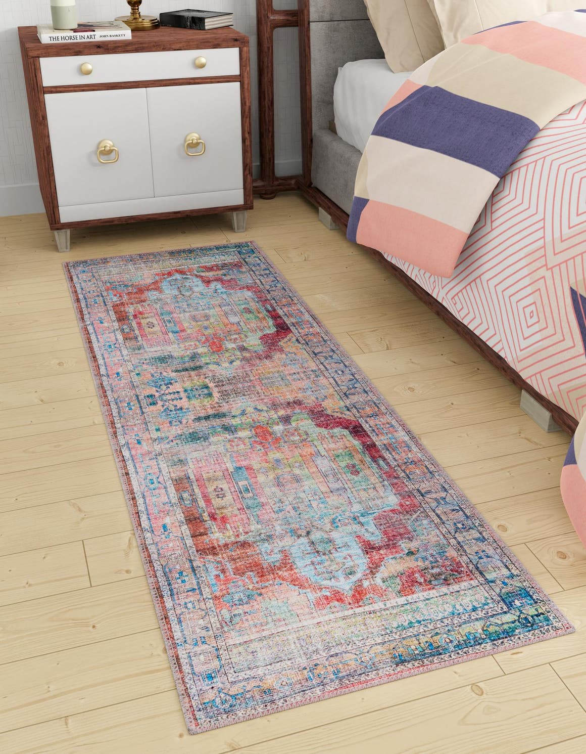 Washable Multicolor 2' x 4' 1 Maahru Runner Area Rug Easy to Clean Stain Resistant & Durable Polyester Chenille Carpet for Living, Dining, Bedrooms, Kitchen for Sale at Rug Engine