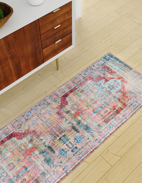 Washable Multicolor 2' x 8' Maahru Runner Area Rug Easy to Clean Stain Resistant & Durable Polyester Chenille Carpet for Living, Dining, Bedrooms, Kitchen for Sale at Rug Engine