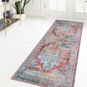 Multicolor 2' x 8' Maahru Washable Runner Rug