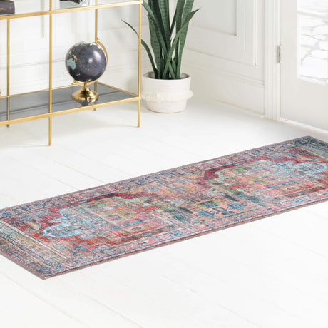 Washable Multicolor 2' x 8' Maahru Runner Area Rug Easy to Clean Stain Resistant & Durable Polyester Chenille Carpet for Living, Dining, Bedrooms, Kitchen for Sale at Rug Engine