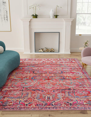 Washable Rust Red 6' 1 x 9' Maahru Rectangle Area Rug Easy to Clean Stain Resistant & Durable Polyester Chenille Carpet for Living, Dining, Bedrooms, Kitchen for Sale at Rug Engine