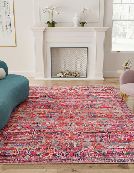 Washable Rust Red 4' 1 x 6' 1 Maahru Rectangle Area Rug Easy to Clean Stain Resistant & Durable Polyester Chenille Carpet for Living, Dining, Bedrooms, Kitchen for Sale at Rug Engine