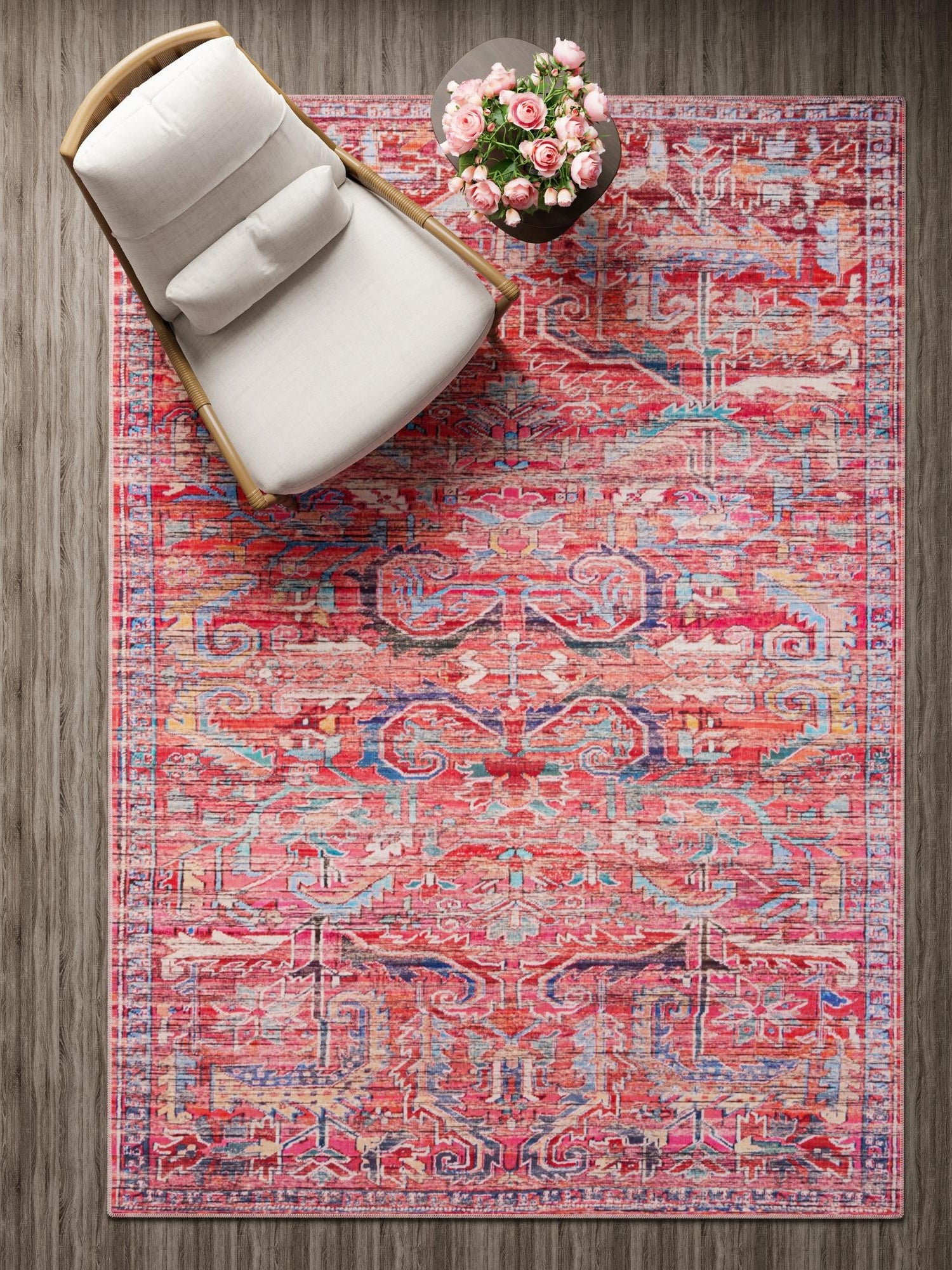 Washable Rust Red 4' 1 x 6' 1 Maahru Rectangle Area Rug Easy to Clean Stain Resistant & Durable Polyester Chenille Carpet for Living, Dining, Bedrooms, Kitchen for Sale at Rug Engine