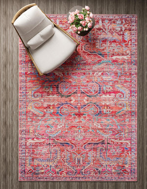 Washable Rust Red 5' 3 x 8' Maahru Rectangle Area Rug Easy to Clean Stain Resistant & Durable Polyester Chenille Carpet for Living, Dining, Bedrooms, Kitchen for Sale at Rug Engine