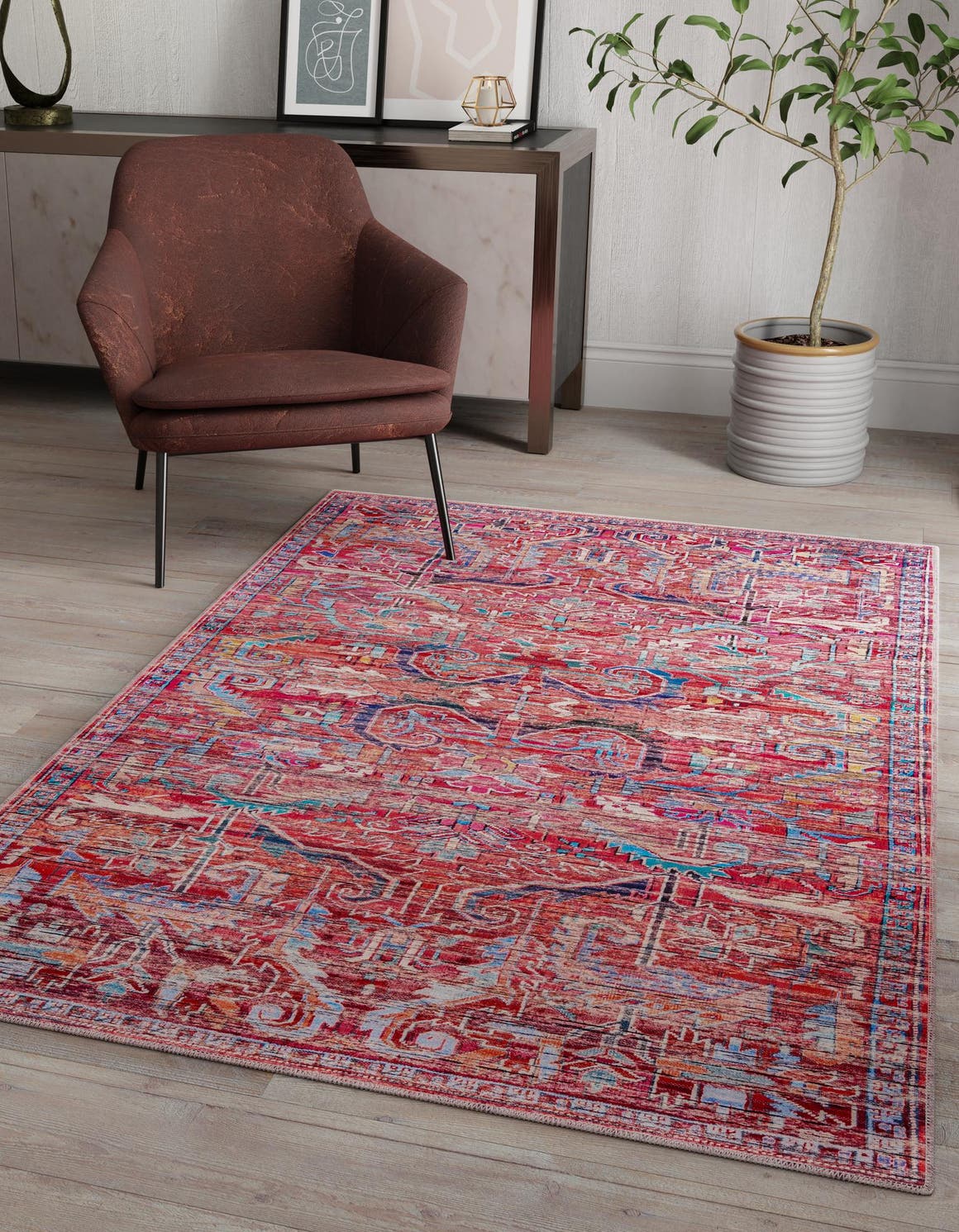 Washable Rust Red 10' 6 x 13' 1 Maahru Rectangle Area Rug Easy to Clean Stain Resistant & Durable Polyester Chenille Carpet for Living, Dining, Bedrooms, Kitchen for Sale at Rug Engine
