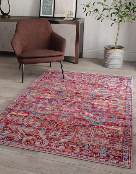 Washable Rust Red 6' 1 x 9' Maahru Rectangle Area Rug Easy to Clean Stain Resistant & Durable Polyester Chenille Carpet for Living, Dining, Bedrooms, Kitchen for Sale at Rug Engine