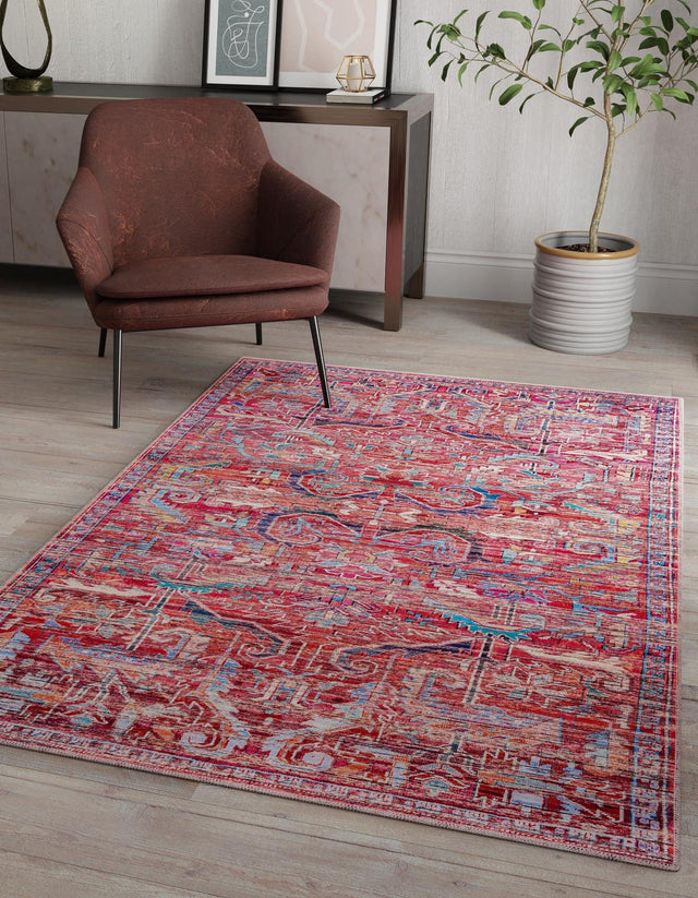 Washable Rust Red 6' 1 x 9' Maahru Rectangle Area Rug Easy to Clean Stain Resistant & Durable Polyester Chenille Carpet for Living, Dining, Bedrooms, Kitchen for Sale at Rug Engine