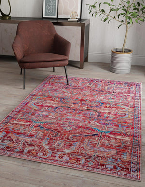 Washable Rust Red 5' 3 x 8' Maahru Rectangle Area Rug Easy to Clean Stain Resistant & Durable Polyester Chenille Carpet for Living, Dining, Bedrooms, Kitchen for Sale at Rug Engine